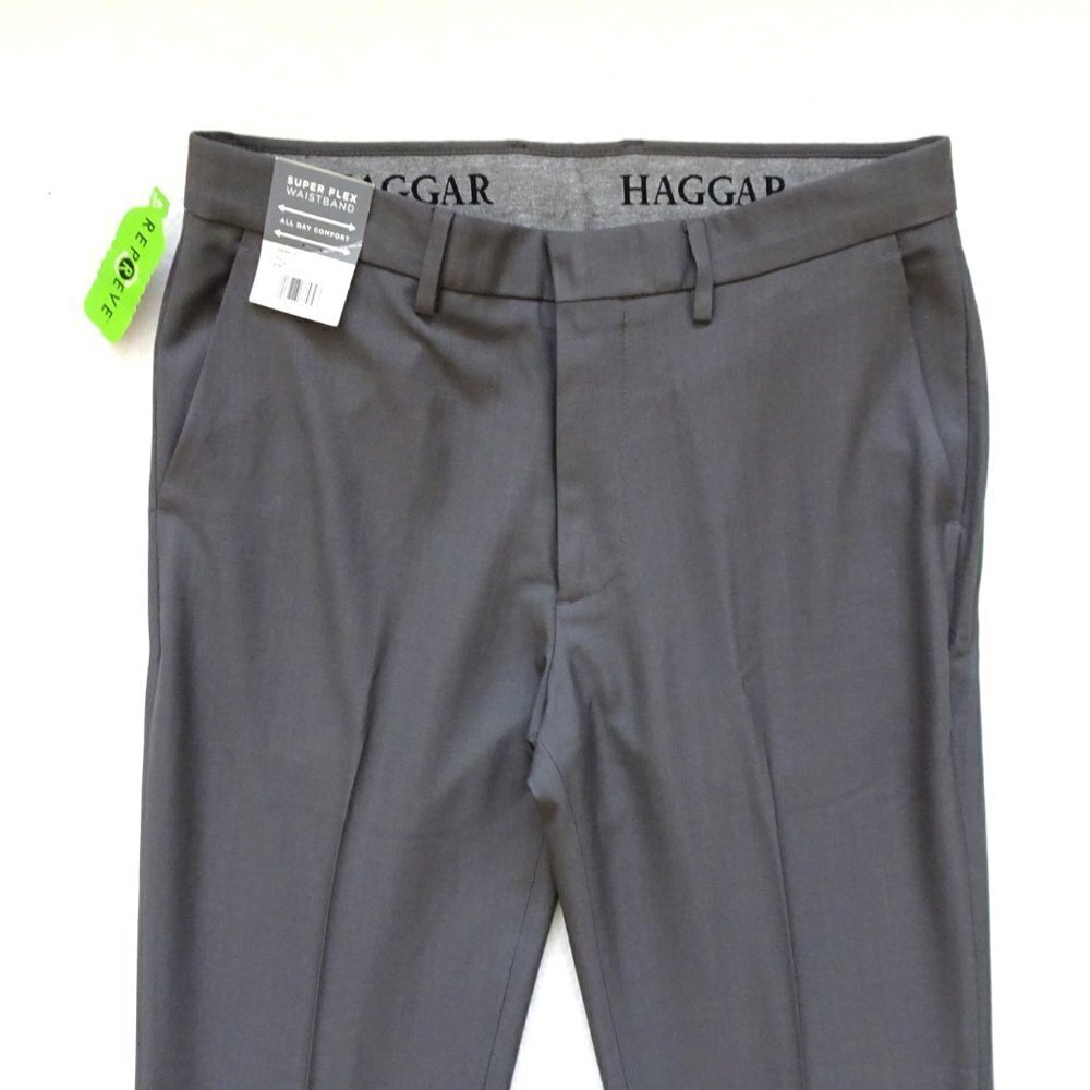 Haggar Dress Pants Men's 32x34 Gray Flat Front Flex Waistband Office Work - Picture 2 of 7